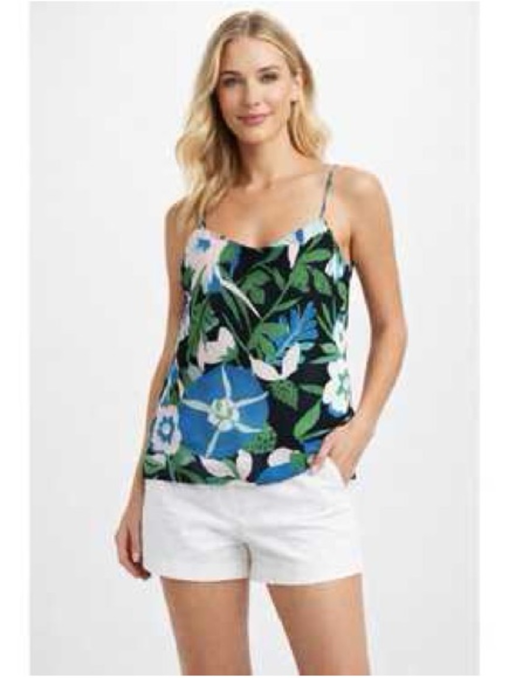 LOFT Floral Racerback Cami in Black, Blue & Green NWT S